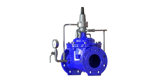 Vanne de maintien de pression avec pression maximale PN25, température de fonctionnement de 0 à 80 °C et connexion à bride pour le contrôle des fluides industriels